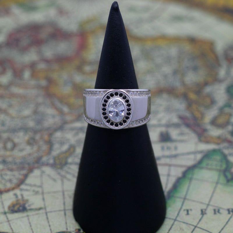 Anillo Plata 925 Circones Blanco Negro Diseño Clásico-3