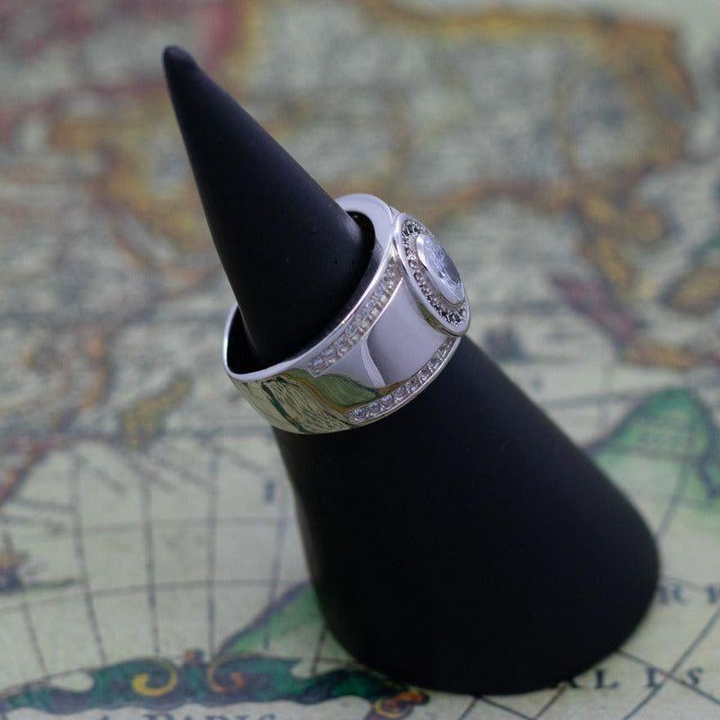 Anillo Plata 925 Circones Blanco Negro Diseño Clásico-4