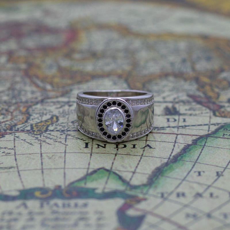 Anillo Plata 925 Circones Blanco Negro Diseño Clásico-5