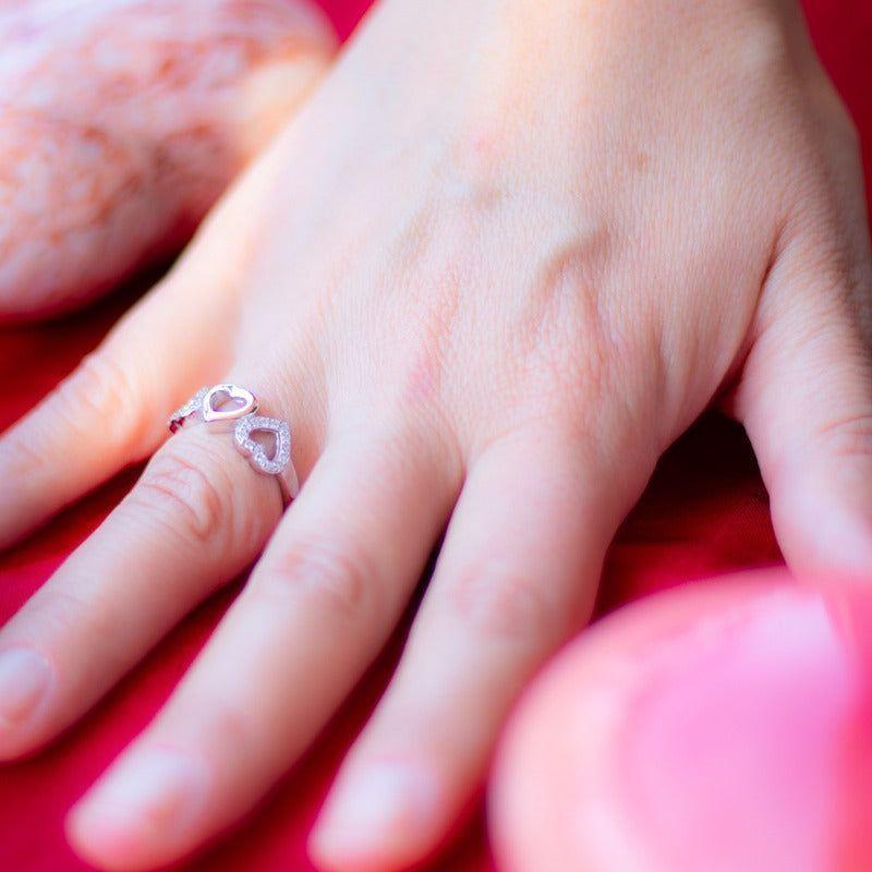 Anillo Plata 925 Mujer Corazones Circón Blanco Elegante-1