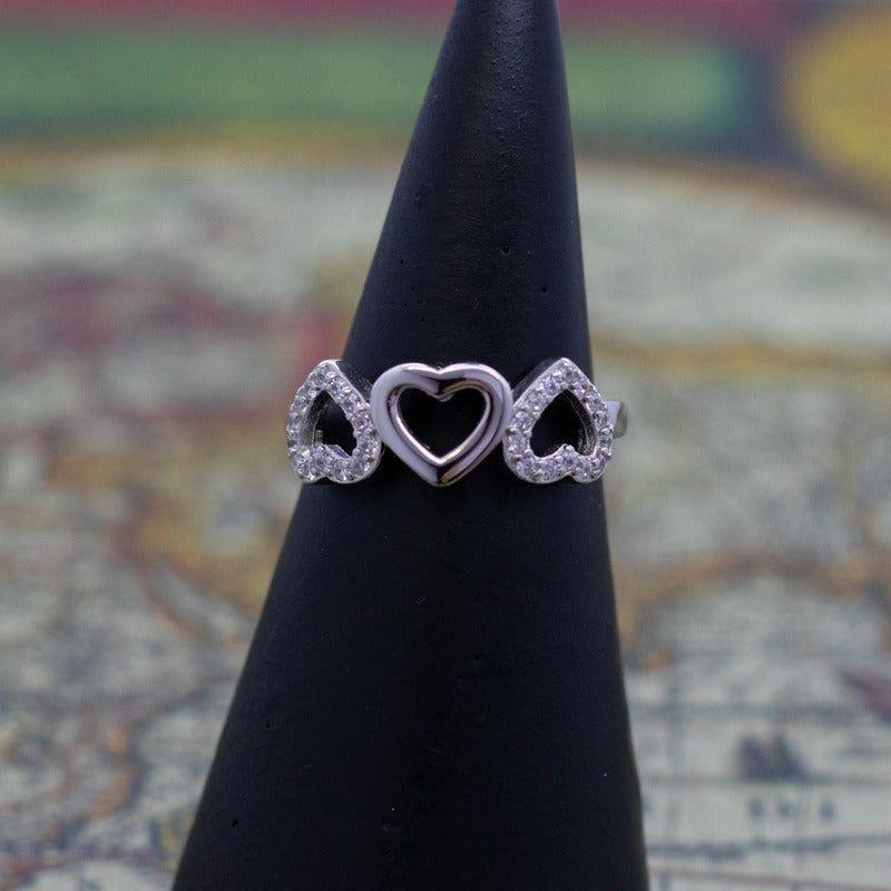 Anillo Plata 925 Mujer Corazones Circón Blanco Elegante-3