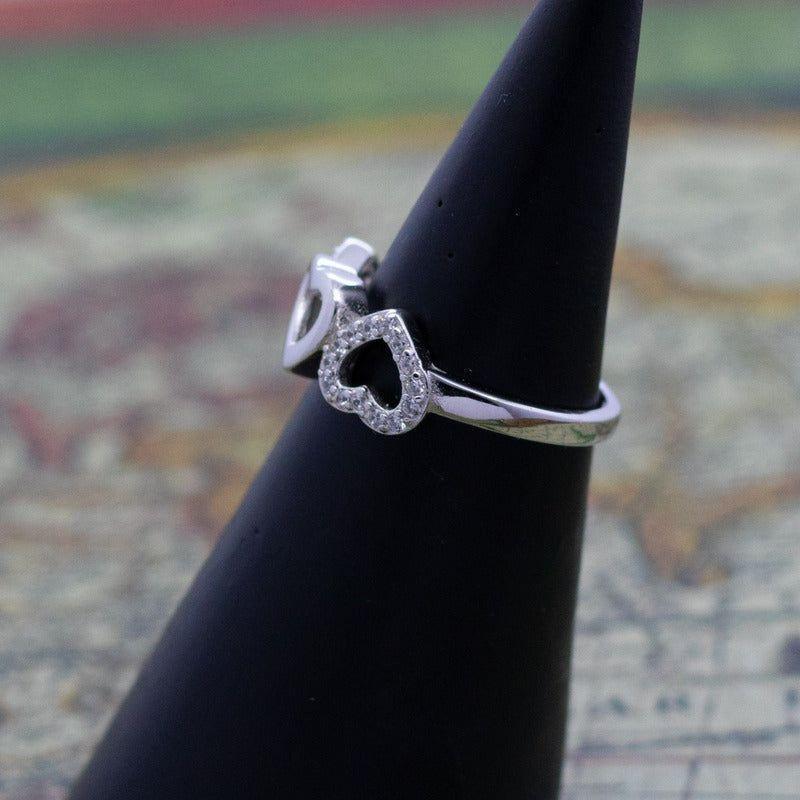 Anillo Plata 925 Mujer Corazones Circón Blanco Elegante-4