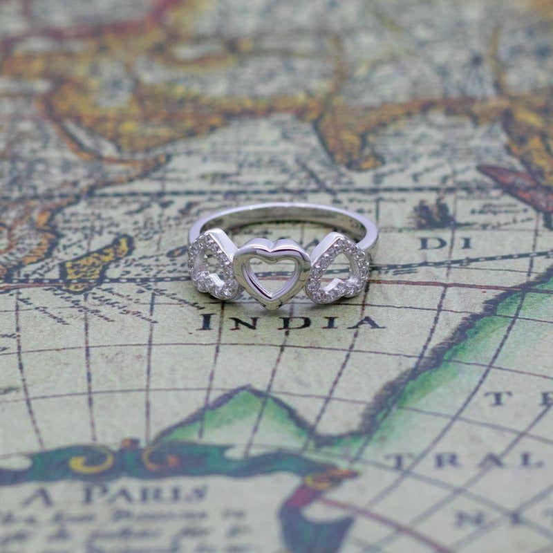 Anillo Plata 925 Mujer Corazones Circón Blanco Elegante-5