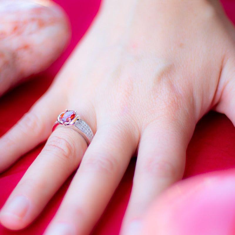 Anillo Plata 925 Mujer Circón Rojo Diseño Clásico Moderno-1