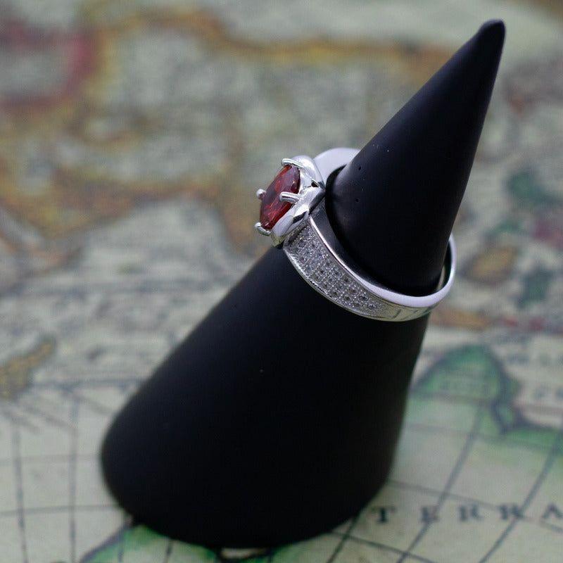 Anillo Plata 925 Mujer Circón Rojo Diseño Clásico Moderno-2