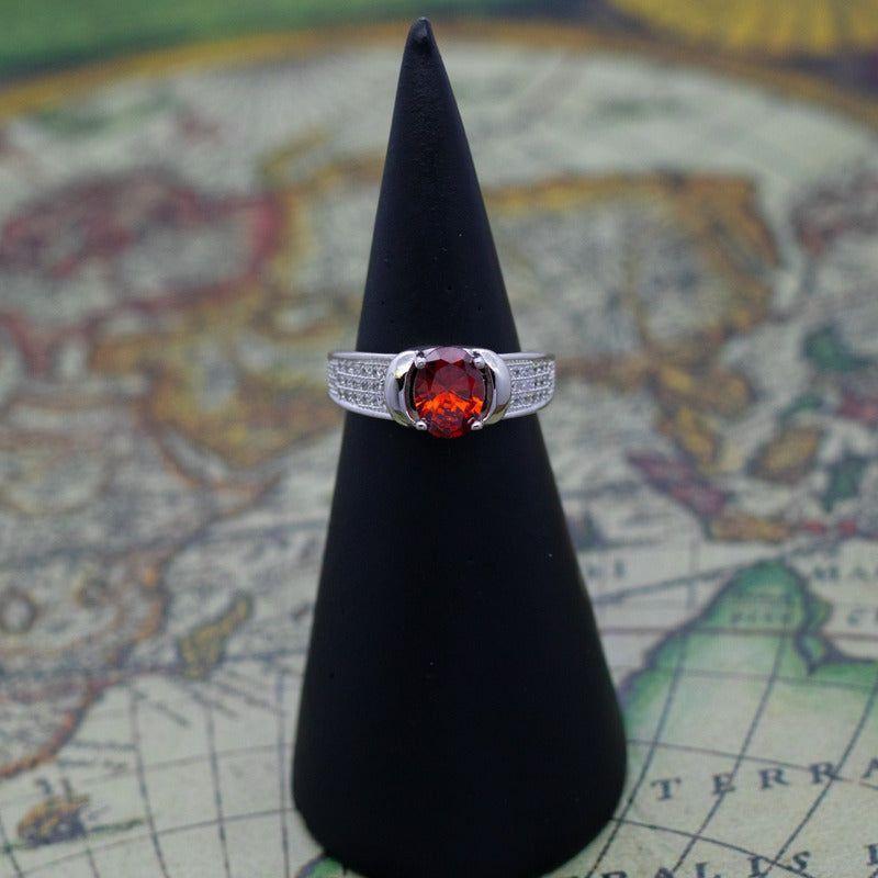 Anillo Plata 925 Mujer Circón Rojo Diseño Clásico Moderno-3