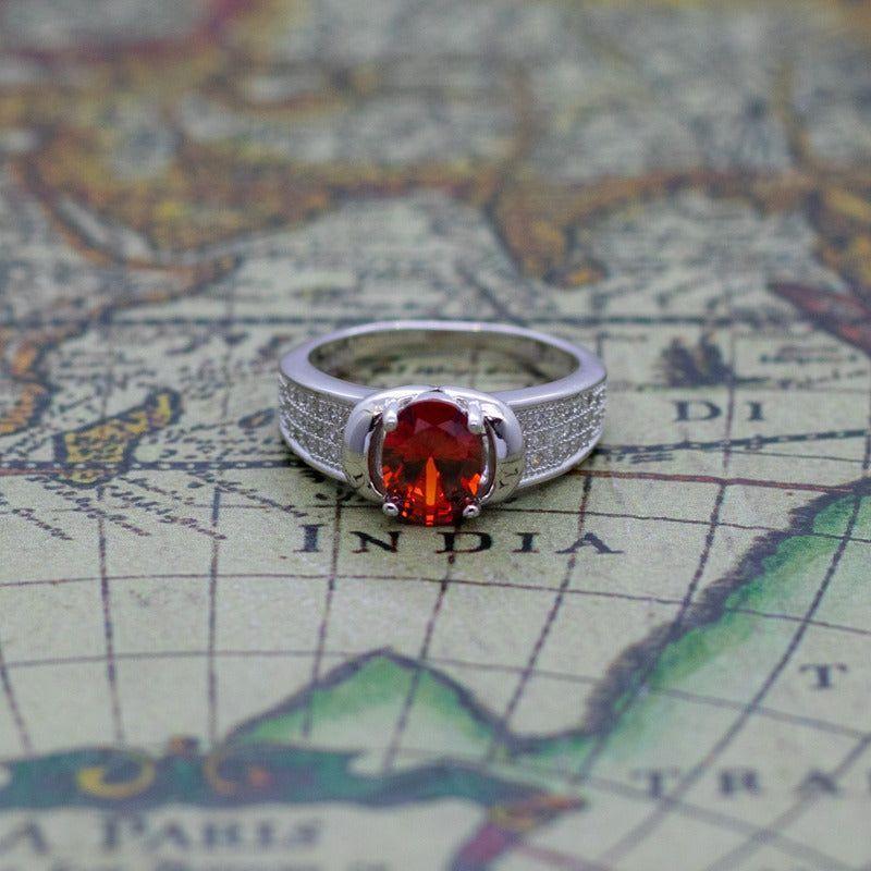 Anillo Plata 925 Mujer Circón Rojo Diseño Clásico Moderno-4