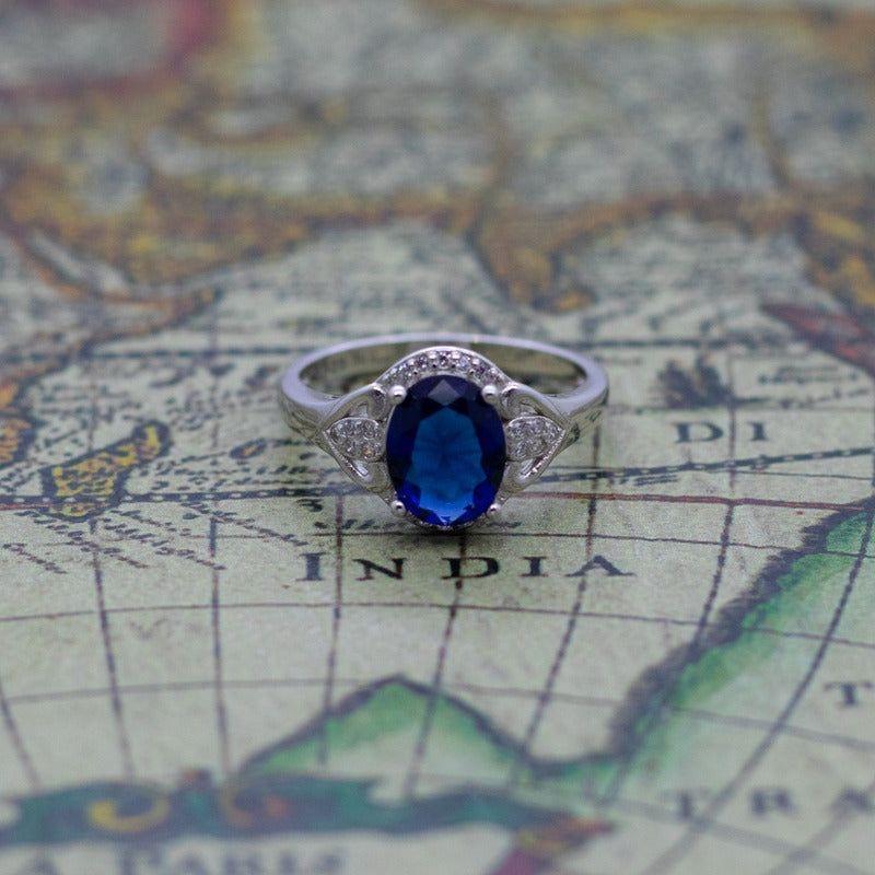 Anillo Plata 925 Mujer Circón Azul Blanco Diseño Elegante-4
