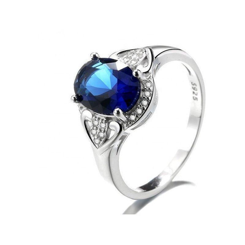 Anillo Plata 925 Circón Azul Ovalado con Halo-0