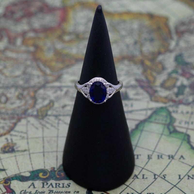 Anillo Plata 925 Circón Azul Ovalado con Halo-2