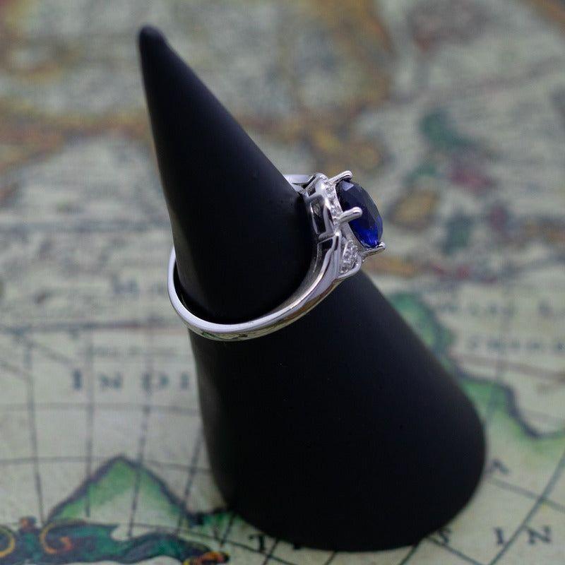 Anillo Plata 925 Circón Azul Ovalado con Halo-3