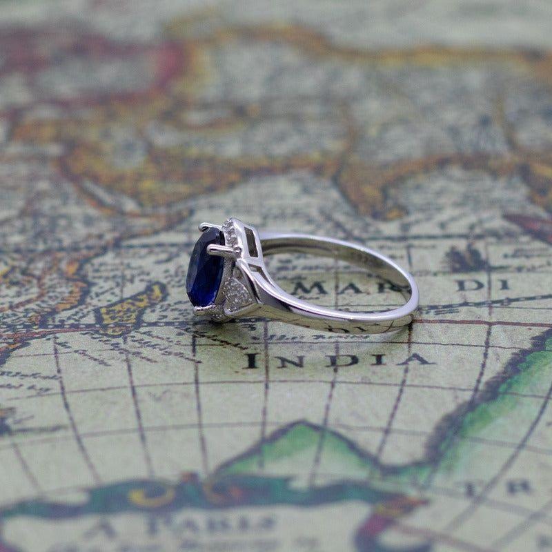 Anillo Plata 925 Circón Azul Ovalado con Halo-5