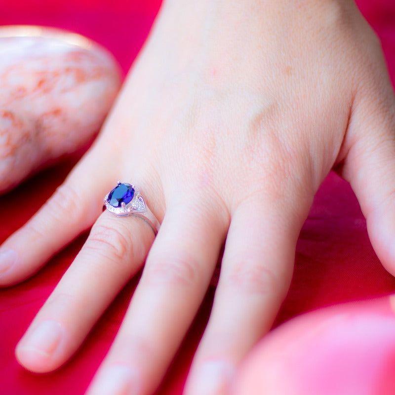 Anillo Plata 925 Circón Azul Ovalado con Halo-6