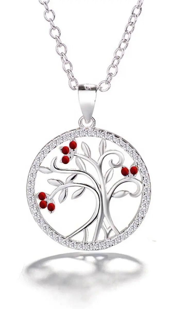 Collar Con Colgante Plata S 925 Árbol De La Vida Circón Azul-2