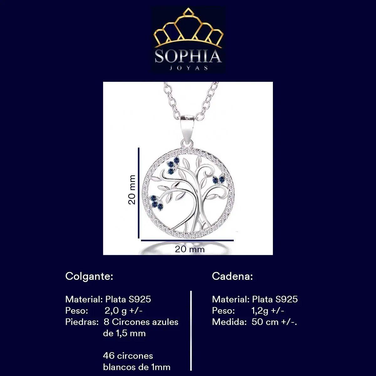 Collar Con Colgante Plata S 925 Árbol De La Vida Circón Azul-5