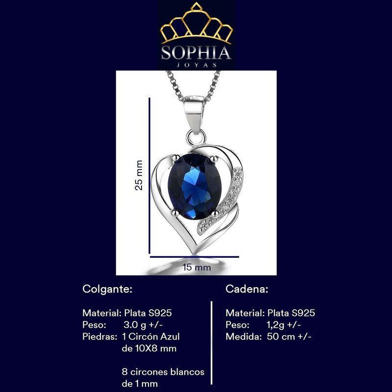 Collar Con Colgante Plata 925 Corazón Circón Azul Elegante-1