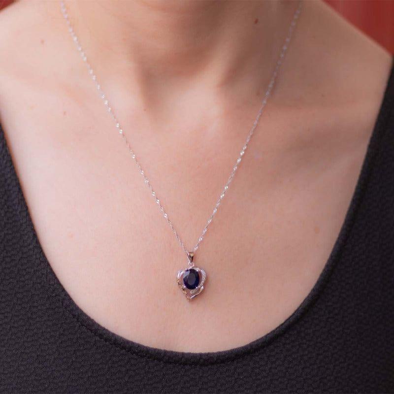Collar Con Colgante Plata 925 Corazón Circón Azul Elegante-2