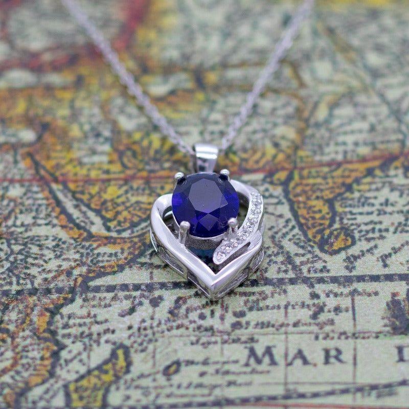 Collar Con Colgante Plata 925 Corazón Circón Azul Elegante-4