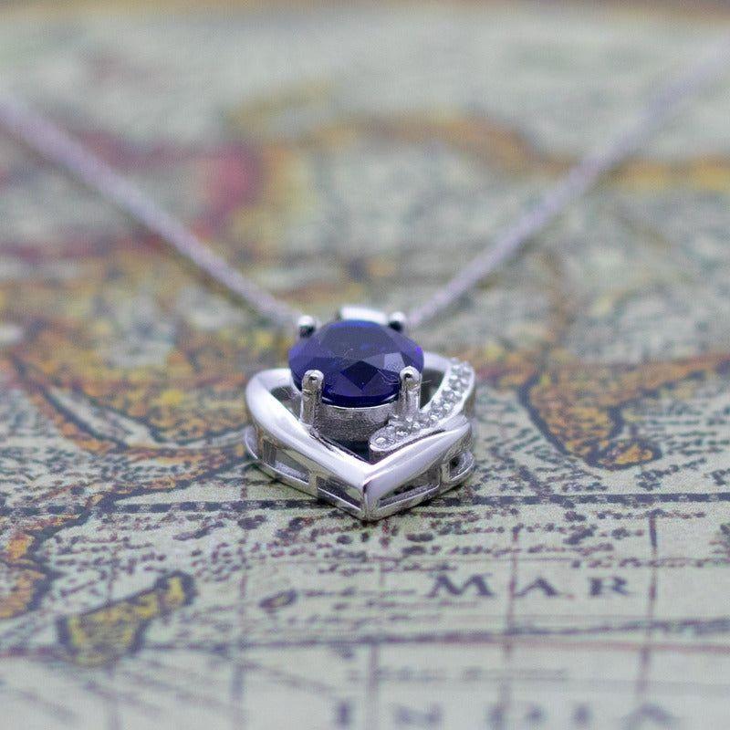Collar Con Colgante Plata 925 Corazón Circón Azul Elegante-5