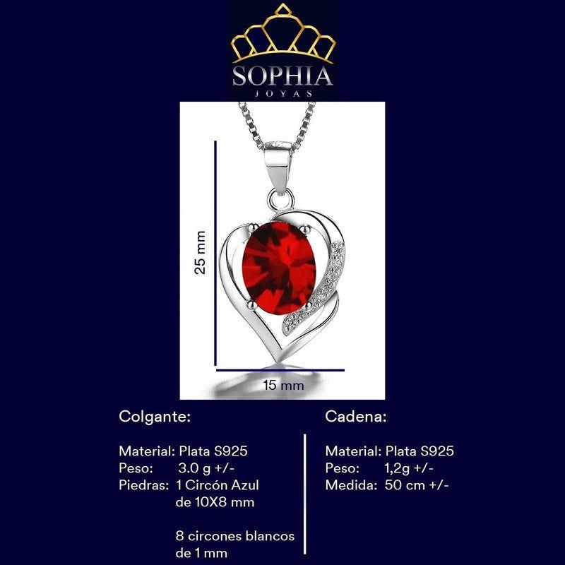 Collar Con Colgante Plata 925 Corazón Circón Azul Elegante-8