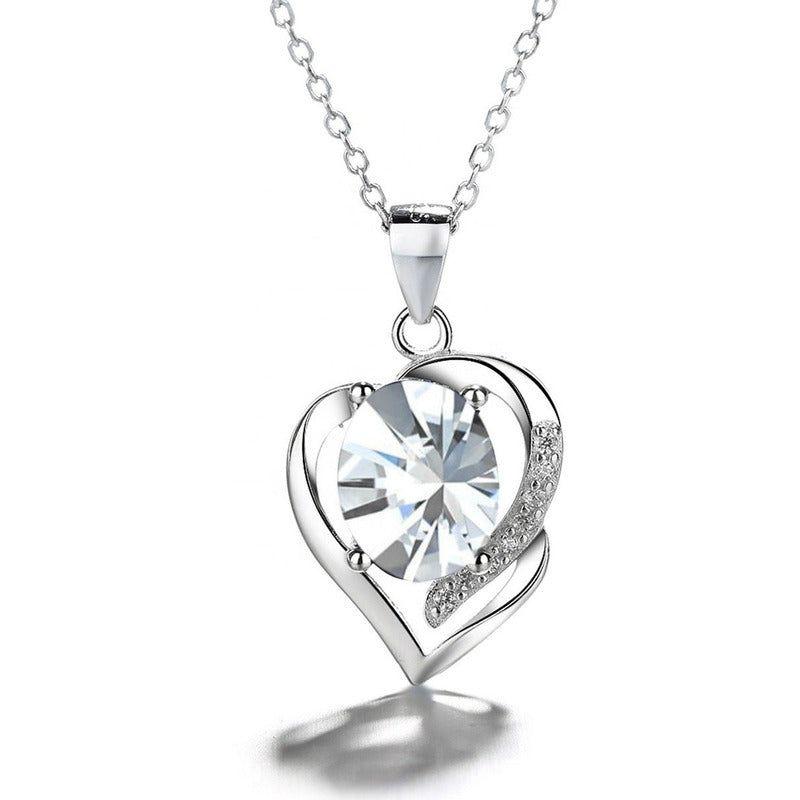 Collar Con Colgante Plata 925 Corazón Circón Azul Elegante-9