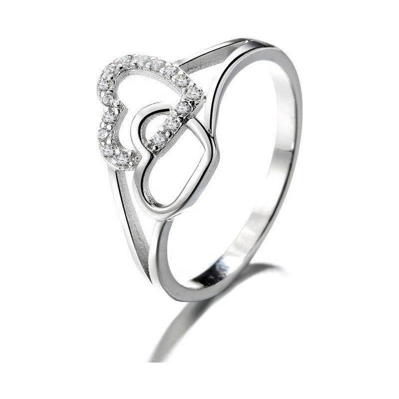 Anillo Plata 925 Mujer Corazones Diseño Elegante Moderno-0