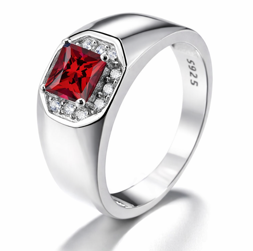 Anillo Plata 925 Mujer Circones Rojo Blanco Diseño Clásico-0