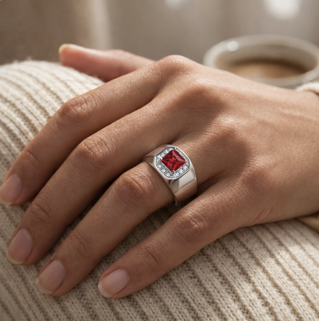 Anillo Plata 925 Mujer Circones Rojo Blanco Diseño Clásico-3