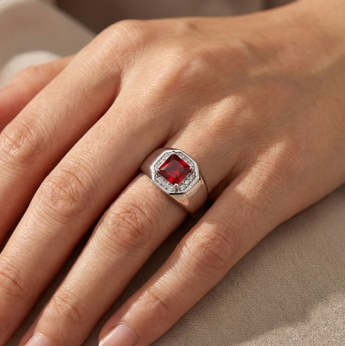 Anillo Plata 925 Mujer Circones Rojo Blanco Diseño Clásico-4