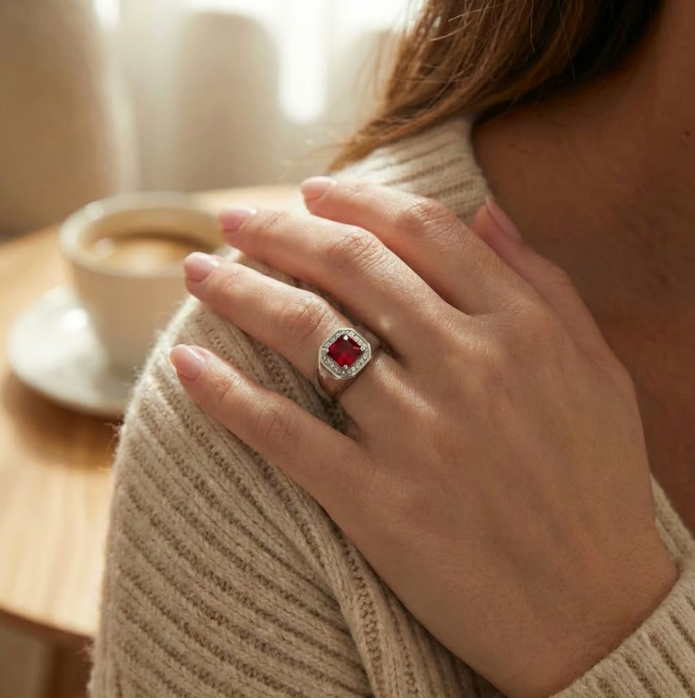 Anillo Plata 925 Mujer Circones Rojo Blanco Diseño Clásico-6