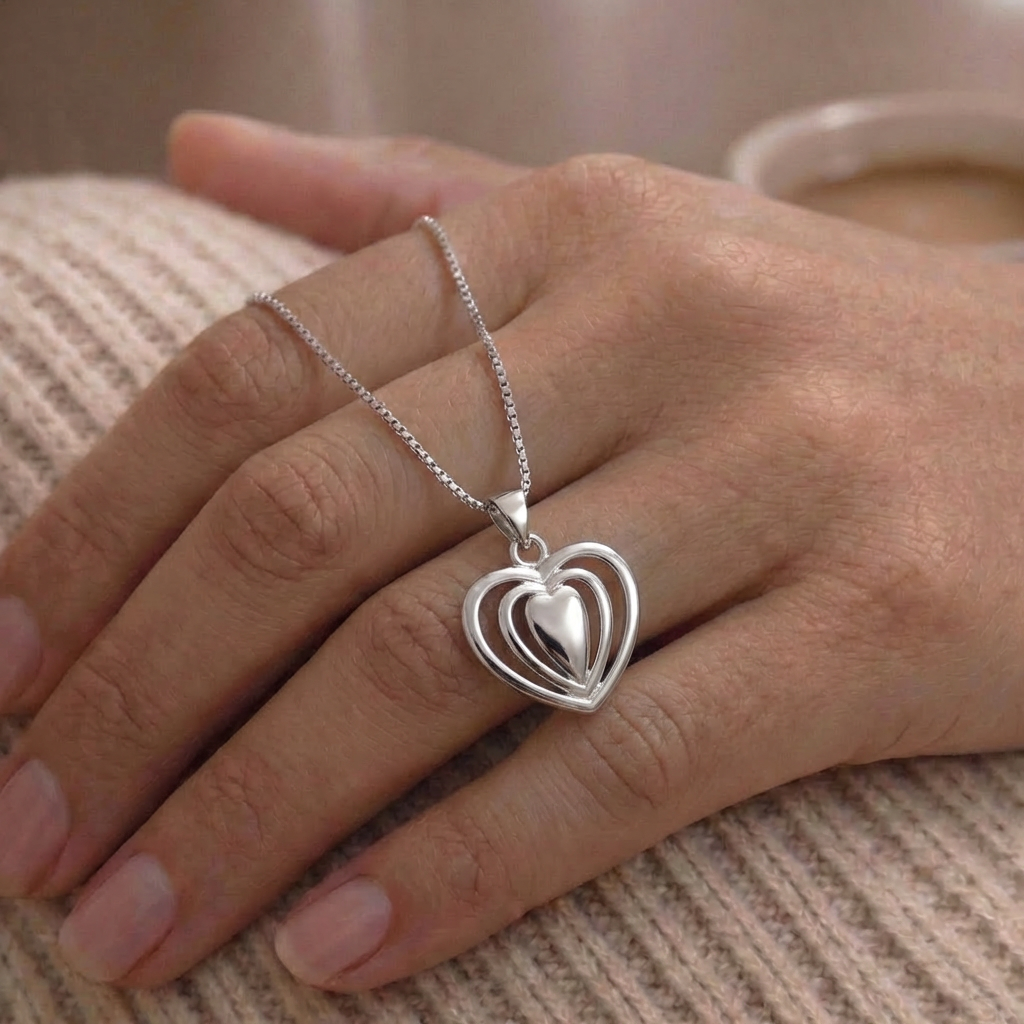 Joya Collar Plata 925 Corazón Amor Elegante Romántico Mujer Plateado-3
