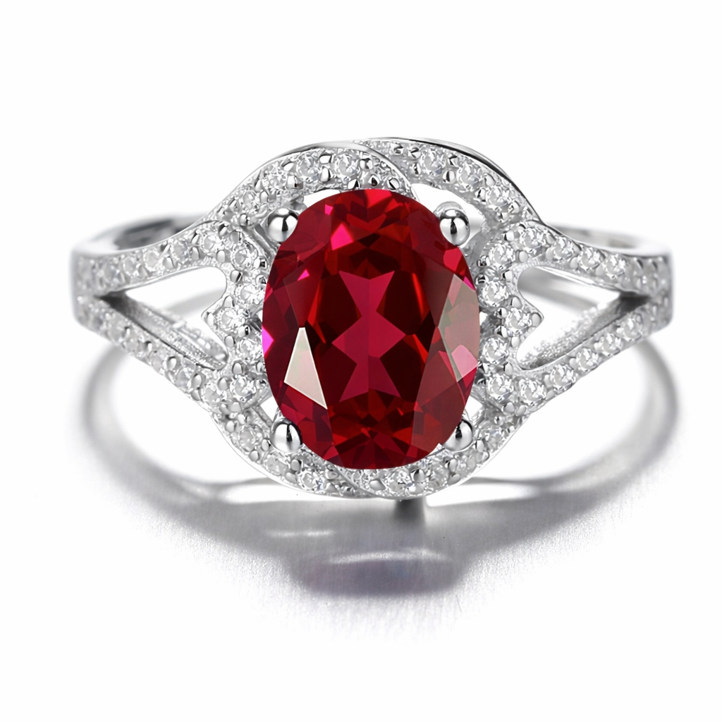 Joya Anillo Plata 925 Mujer Circones Rojo Y Blanco Clásico-0