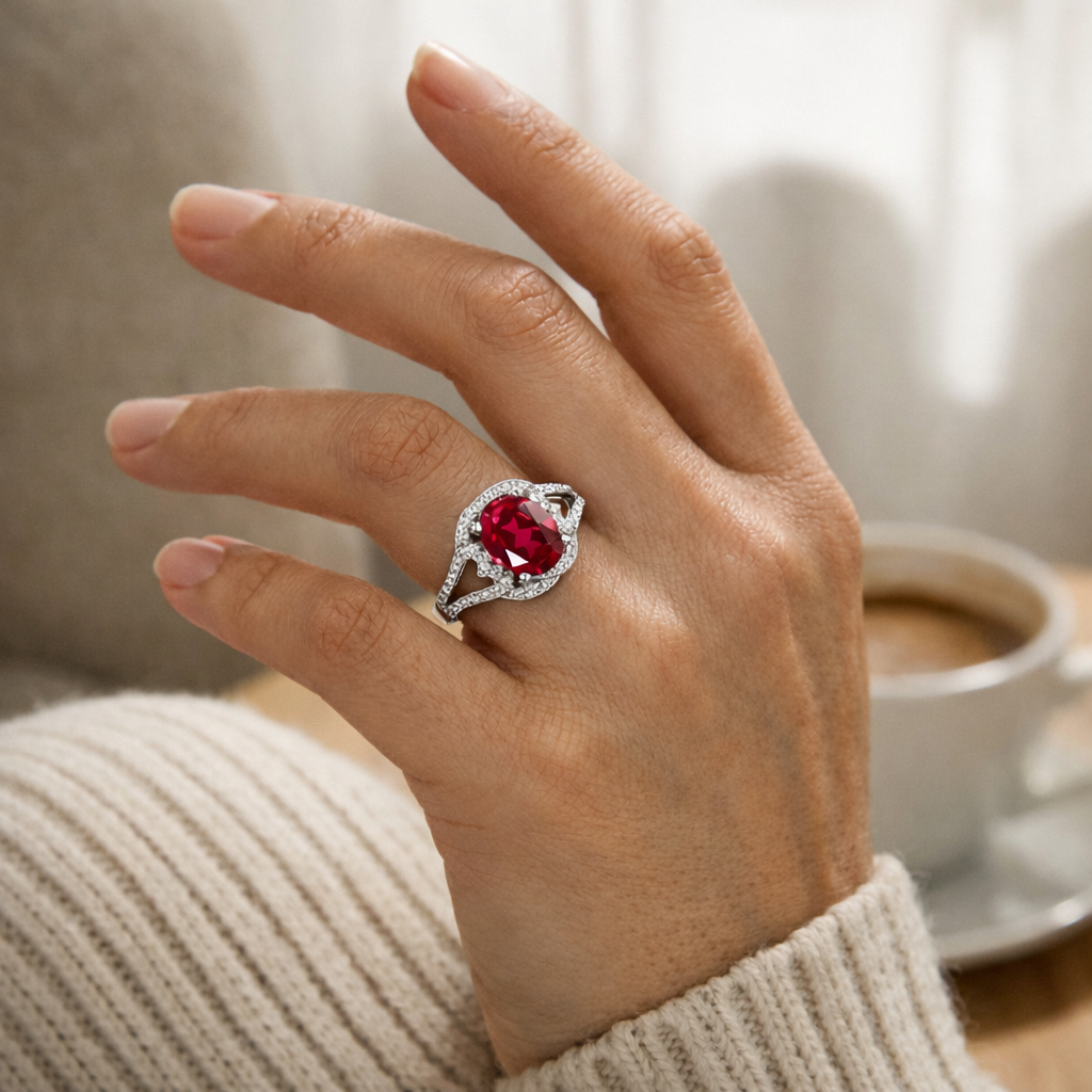 Joya Anillo Plata 925 Mujer Circones Rojo Y Blanco Clásico-4