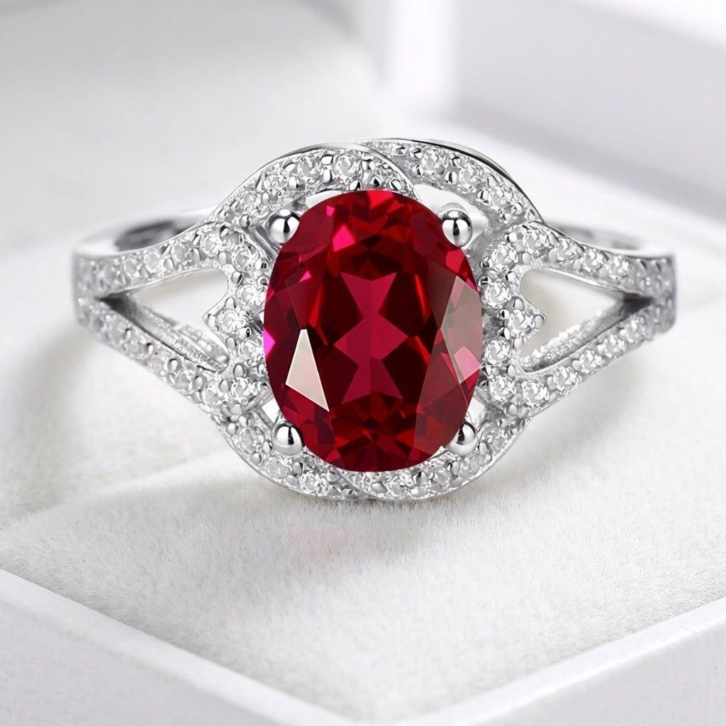Joya Anillo Plata 925 Mujer Circones Rojo Y Blanco Clásico-1