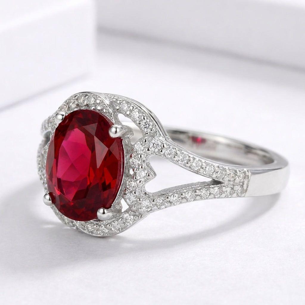 Joya Anillo Plata 925 Mujer Circones Rojo Y Blanco Clásico-2