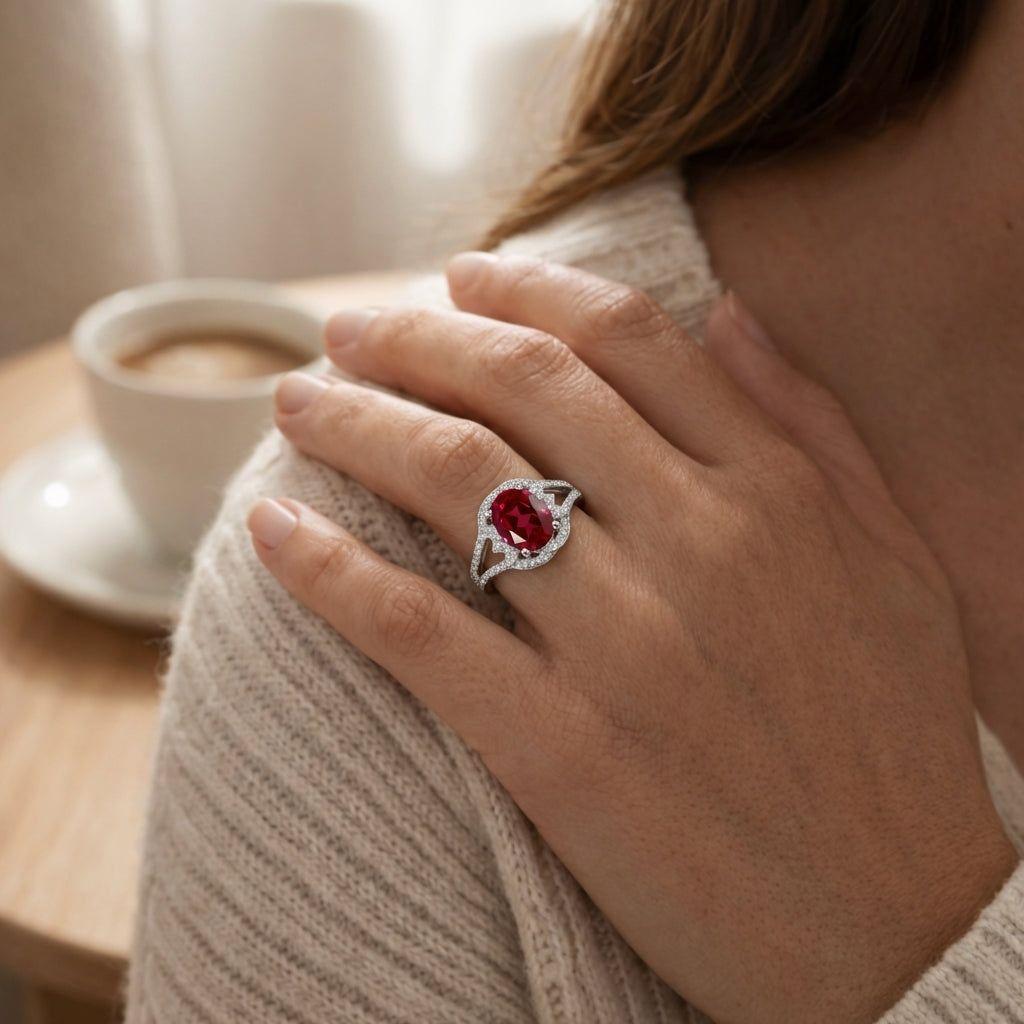 Joya Anillo Plata 925 Mujer Circones Rojo Y Blanco Clásico-5