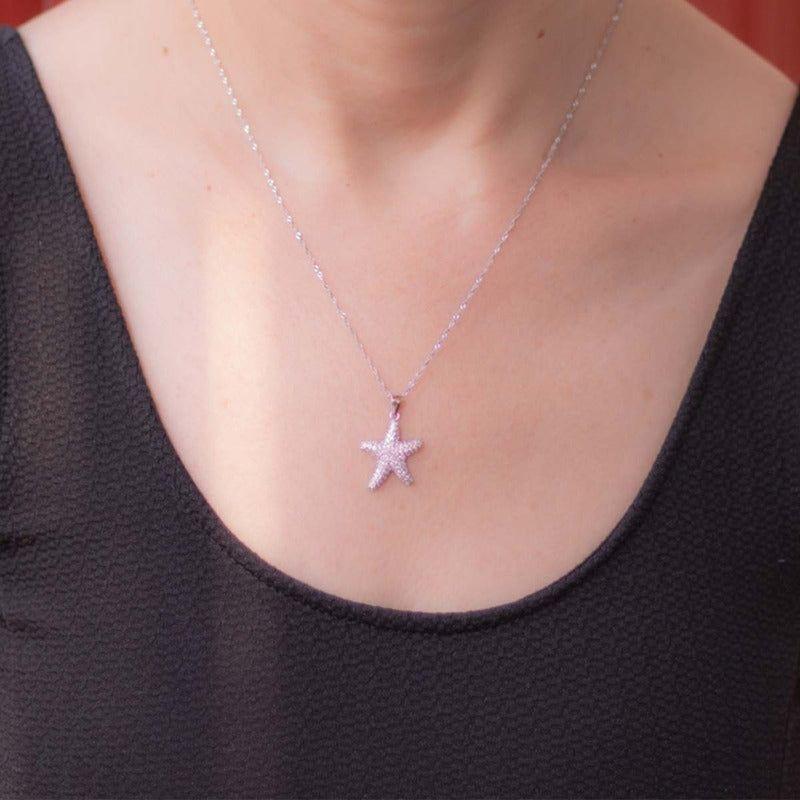 Joya Collar Plata 925 Estrella Mágica Circones Blancos Mujer Plateado-1