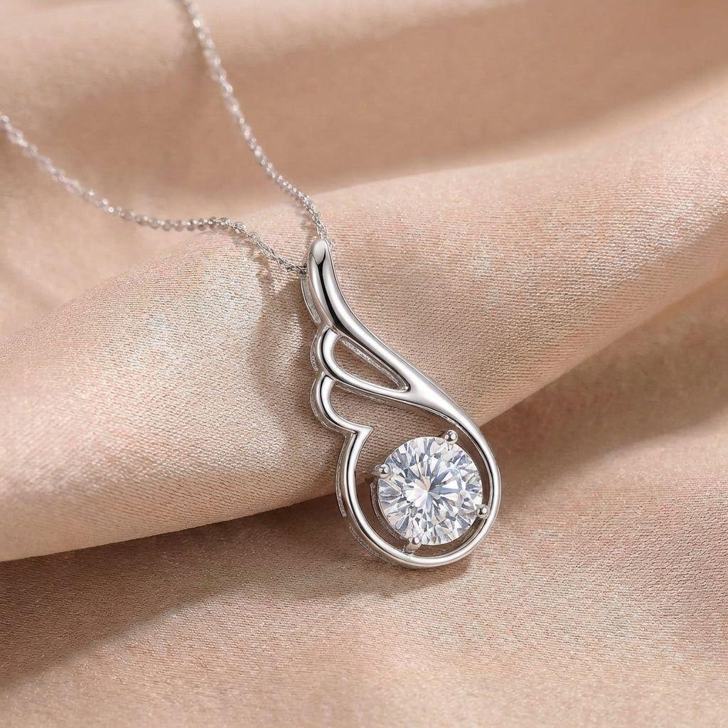 Collar Con Colgante Plata 925 Alas Circón Blanco Moderno Plateado-2