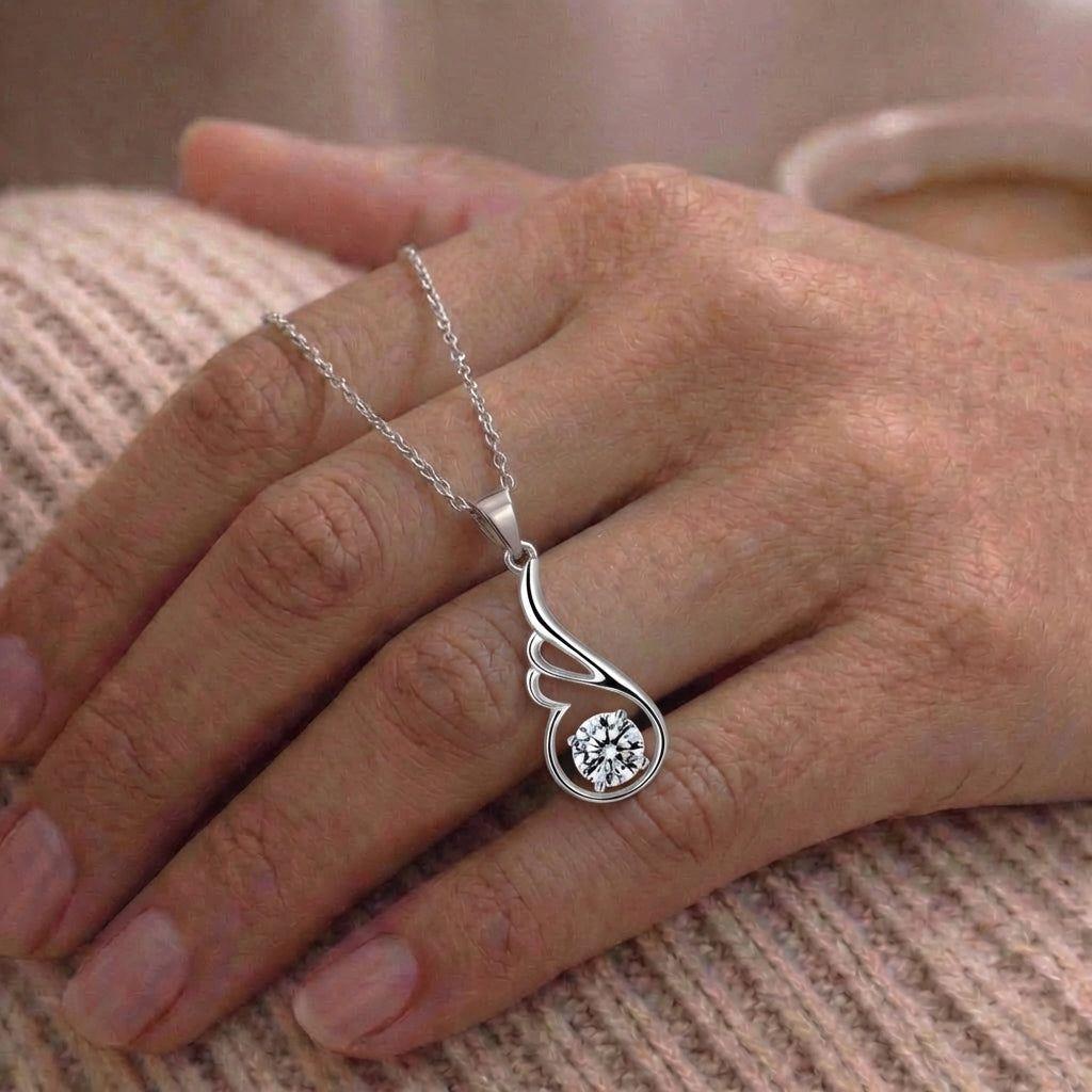 Collar Con Colgante Plata 925 Alas Circón Blanco Moderno Plateado-3