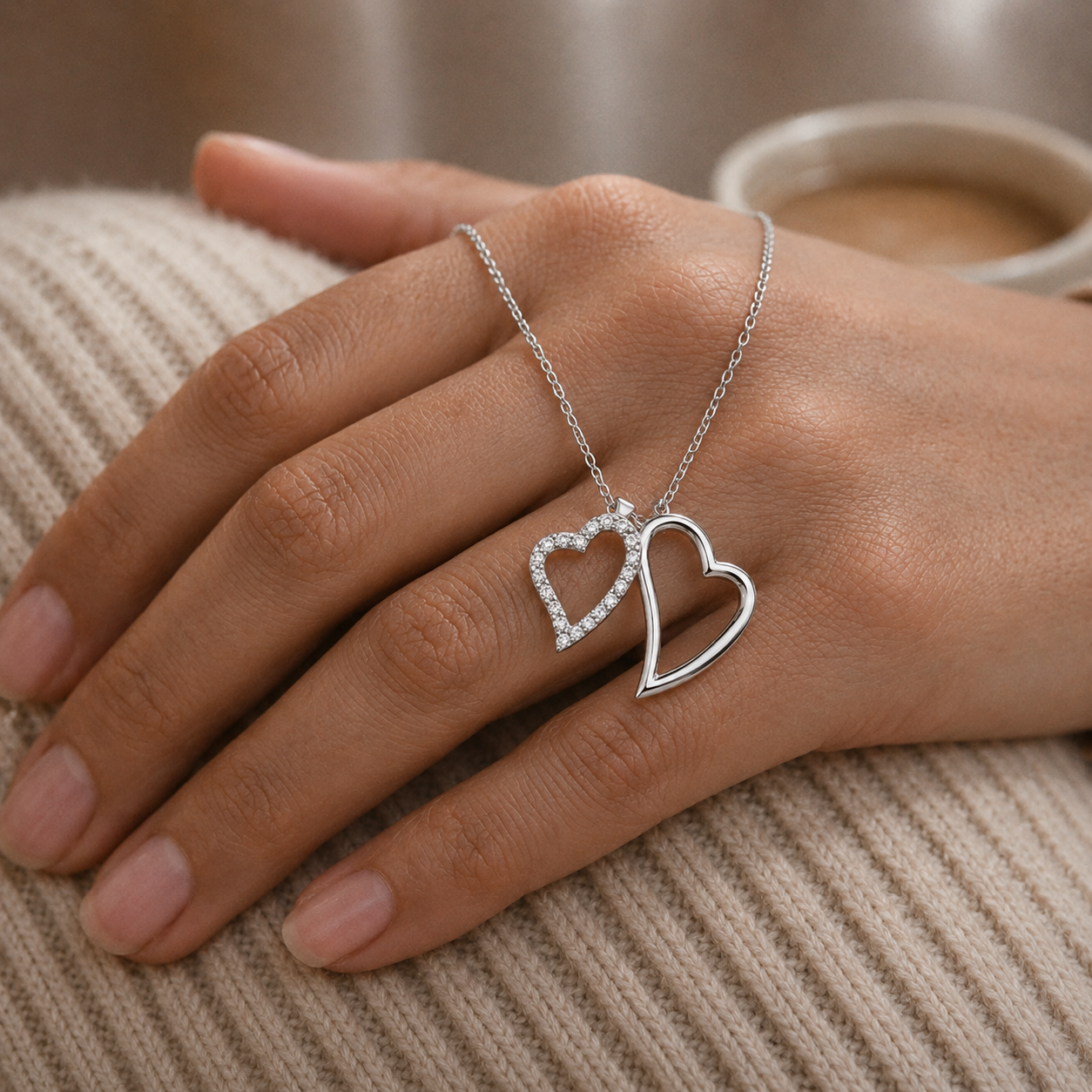 Joya Collar Plata 925 Corazones Amor Familia Amigos Pareja Plateado-2