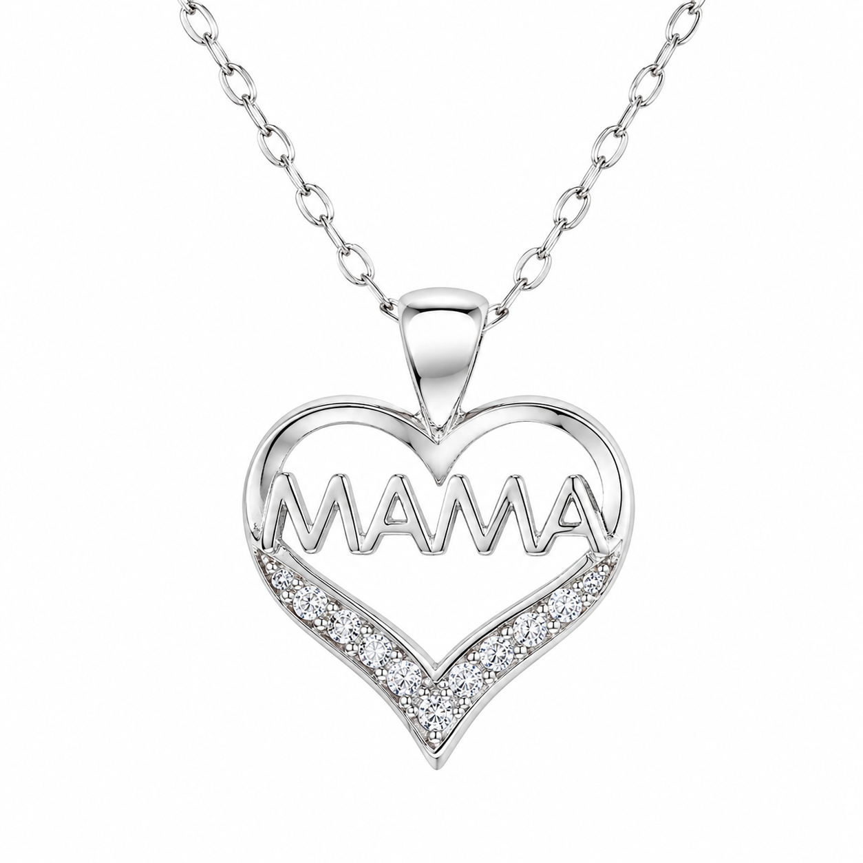 Joya Collar Plata 925 Corazón Mamá Mujer Circones Blancos Plateado-0