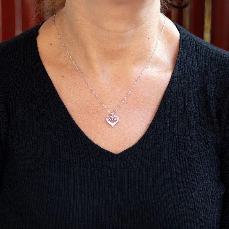Joya Collar Plata 925 Corazón Mamá Mujer Circones Blancos Plateado-2