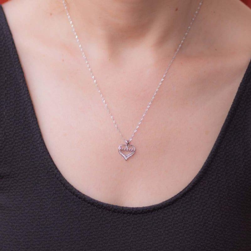 Joya Collar Plata 925 Corazón Mamá Mujer Circones Blancos Plateado-3