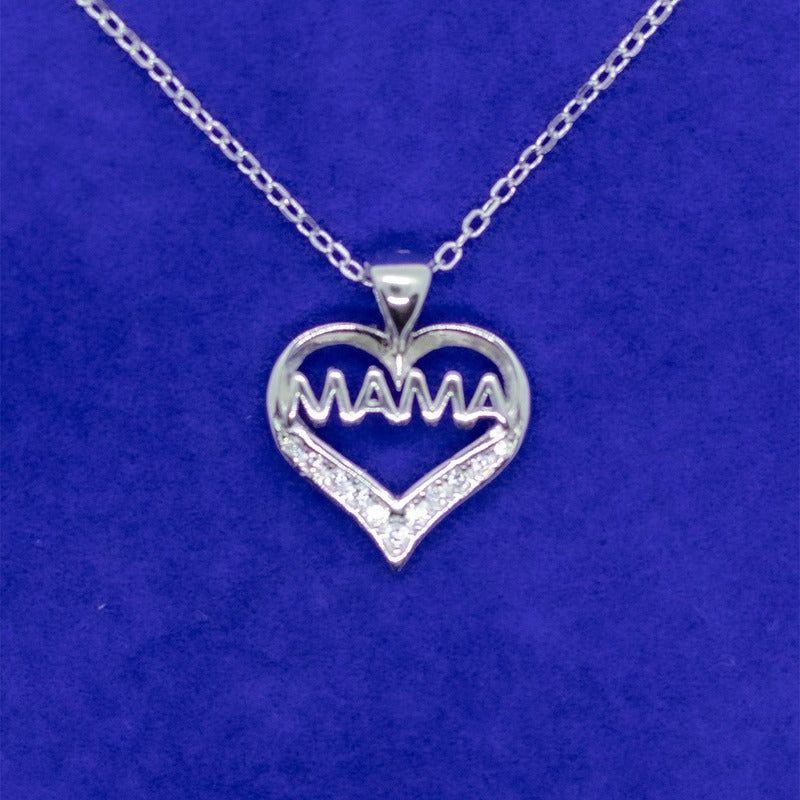 Joya Collar Plata 925 Corazón Mamá Mujer Circones Blancos Plateado-4