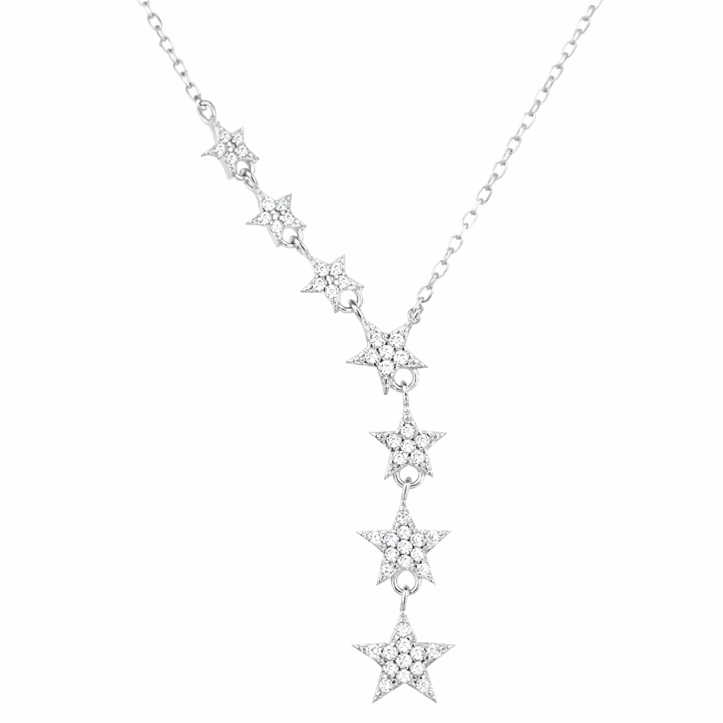 Joya Collar Plata 925 Estrellas Con Circones Blancos Mujer Plateado-0