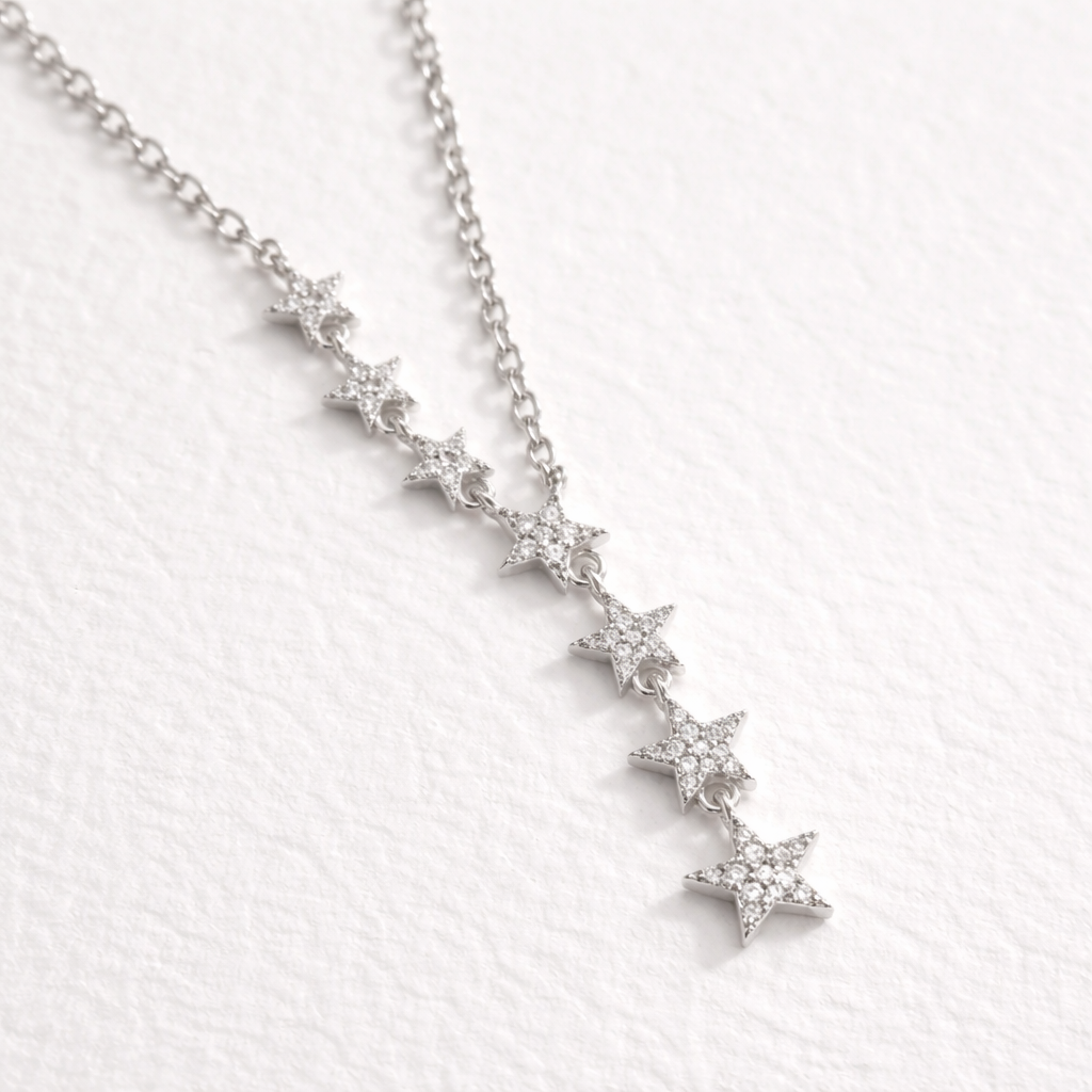 Joya Collar Plata 925 Estrellas Con Circones Blancos Mujer Plateado-2