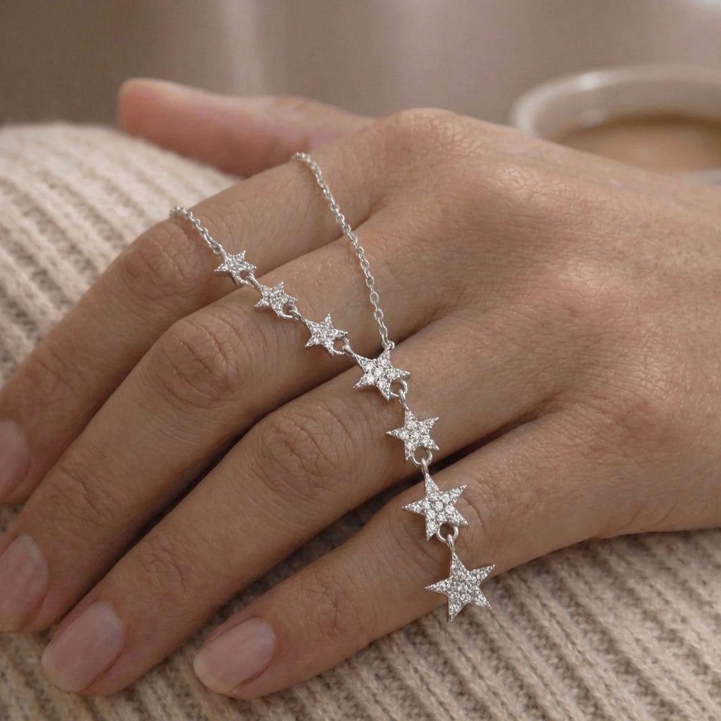 Collar Plata 925 Cascada de Estrellas con Circones-4