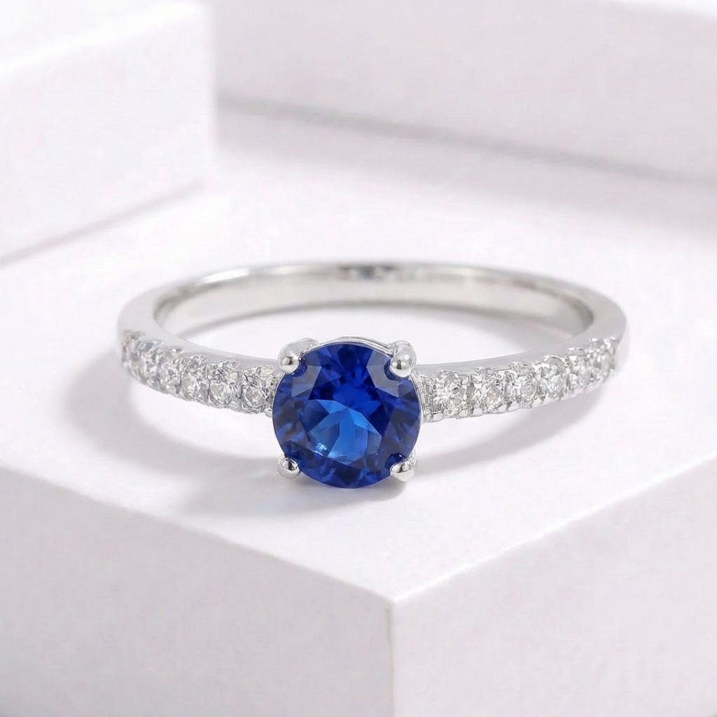 Anillo Plata 925 Circón Azul Diseño Clásico-1