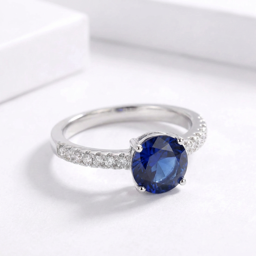 Anillo Plata 925 Circón Azul Diseño Clásico-2