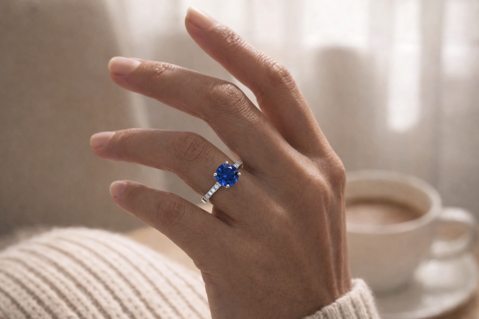 Anillo Plata 925 Circón Azul Diseño Clásico-4